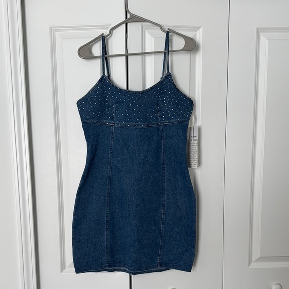 Blue Denim Studded Mini Dress - Picture 1 of 3